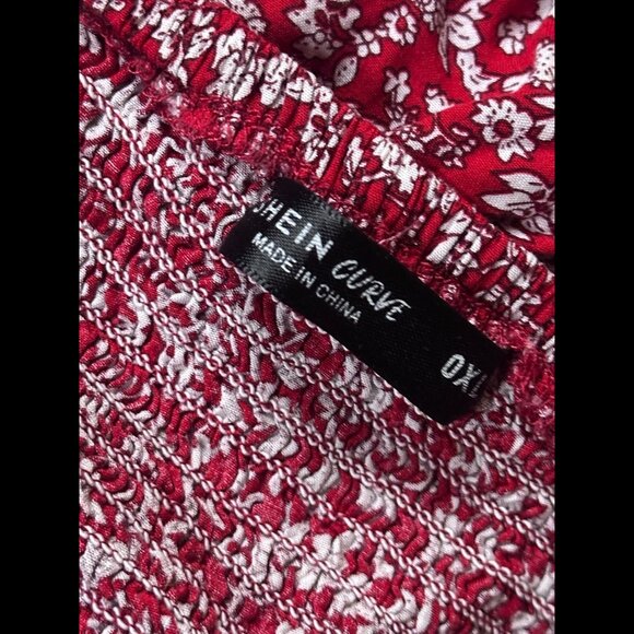 Shein Dress 0XL Womens Red Maxi Smocked Floral Short Sleeve Flowy - Picture 5 of 6